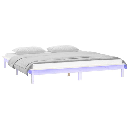 Estrutura de cama c/ LEDs 160x200 cm madeira maciça branco