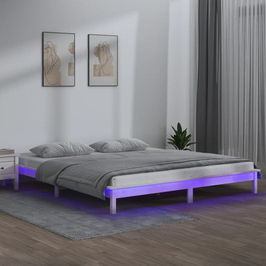 Estrutura de cama c/ LEDs 160x200 cm madeira maciça branco