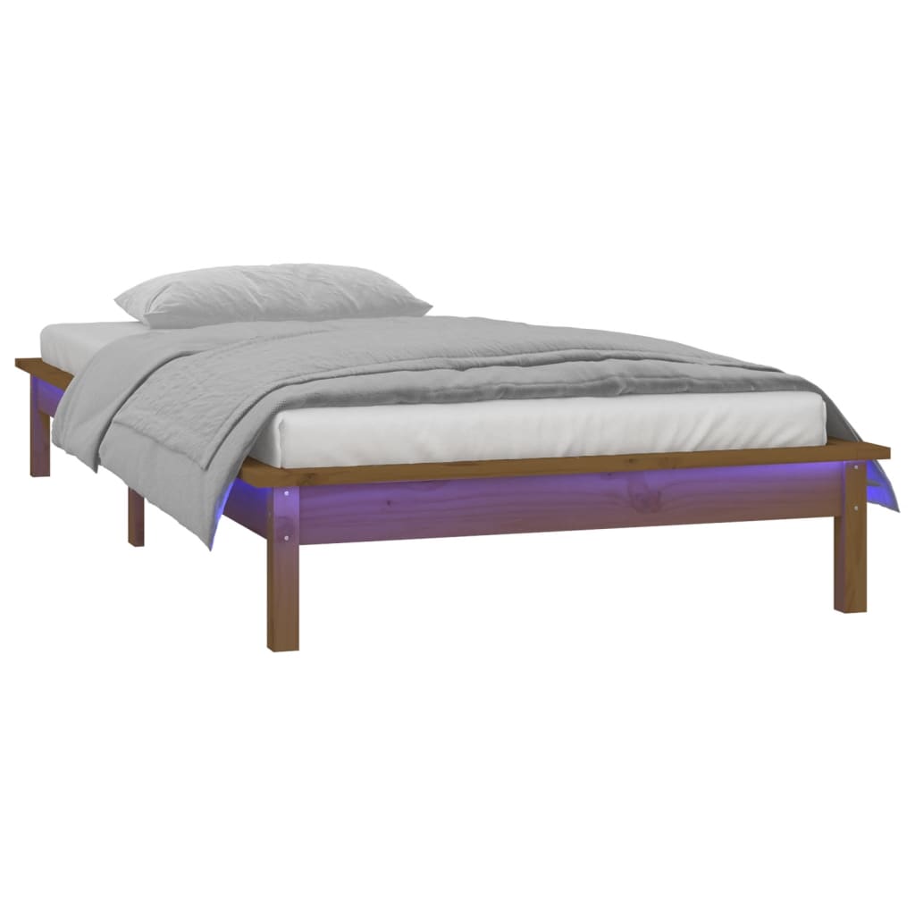 Estrutura cama +LEDs pequena solteiro 75x190cm madeira castanho