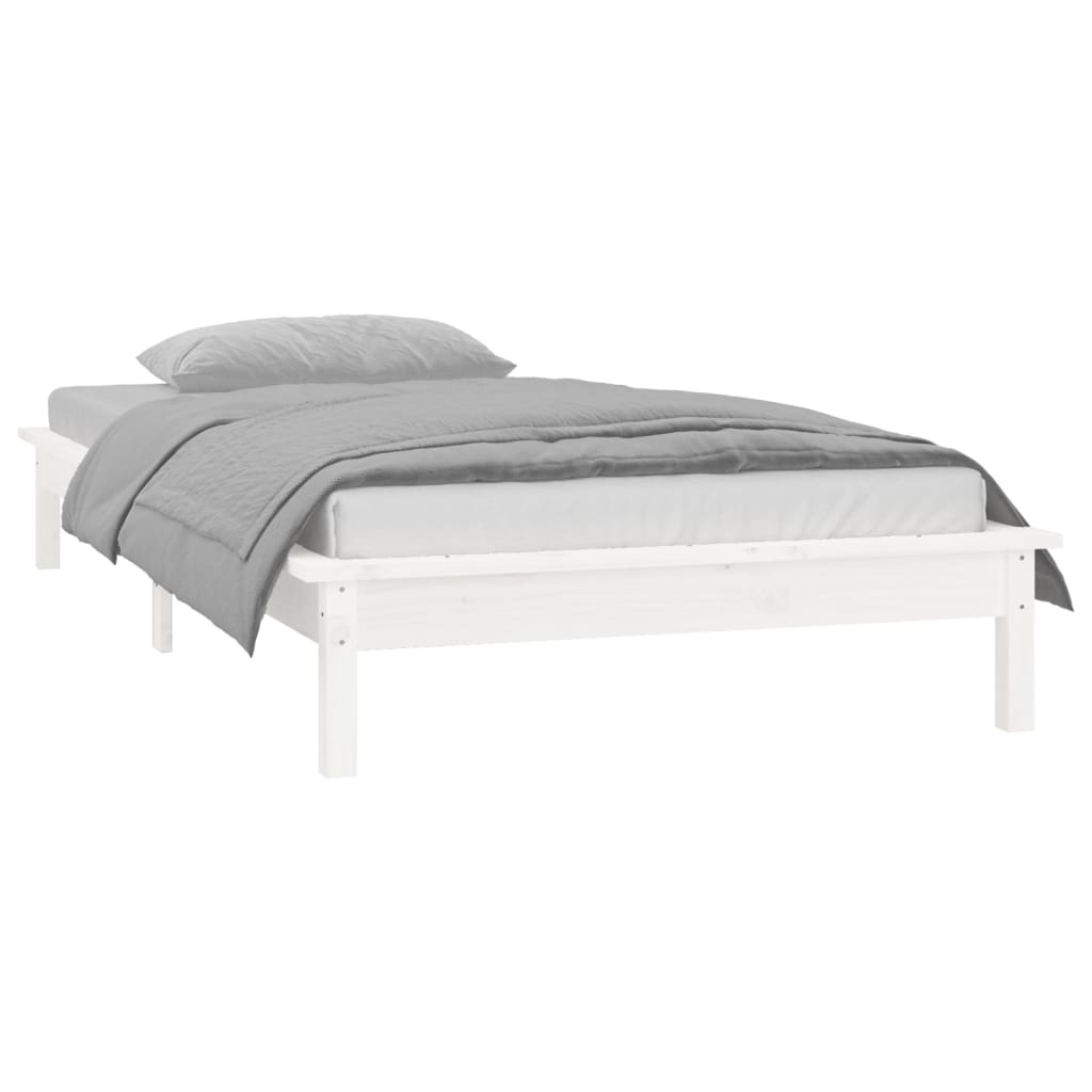 Estrutura cama c/ LED solteiro 90x190 cm madeira maciça branco