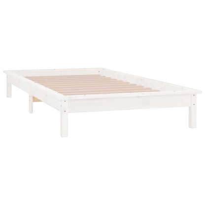 Estrutura cama c/ LED solteiro 90x190 cm madeira maciça branco