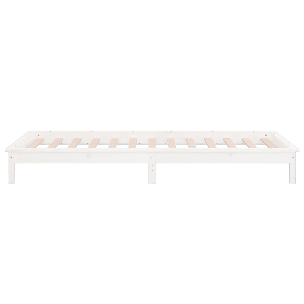 Estrutura cama c/ LED solteiro 90x190 cm madeira maciça branco