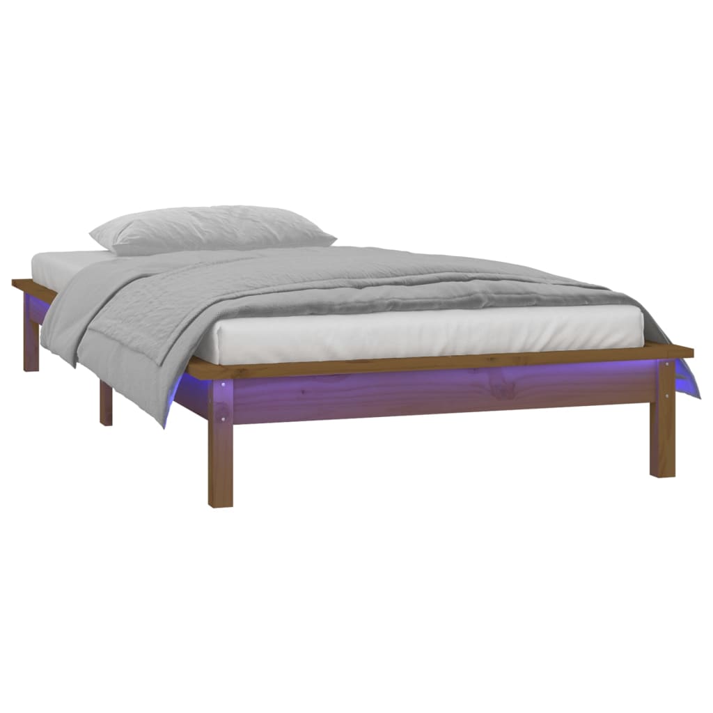 Estrutura cama c/ LED solteiro 90x190cm madeira maciça castanho