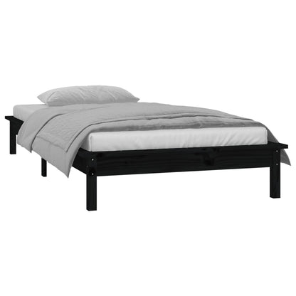 Estrutura de cama c/ LED solteiro 90x190cm madeira maciça preto