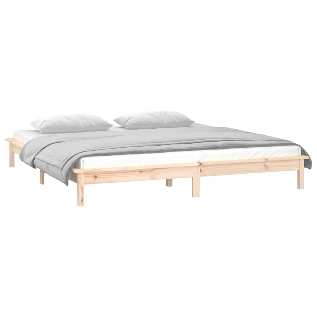 Estrutura de cama c/ LED casal 135x190 cm 4FT6 madeira maciça