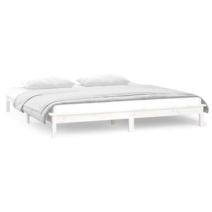 Estrutura de cama c/ LED casal 135x190 cm madeira maciça branco