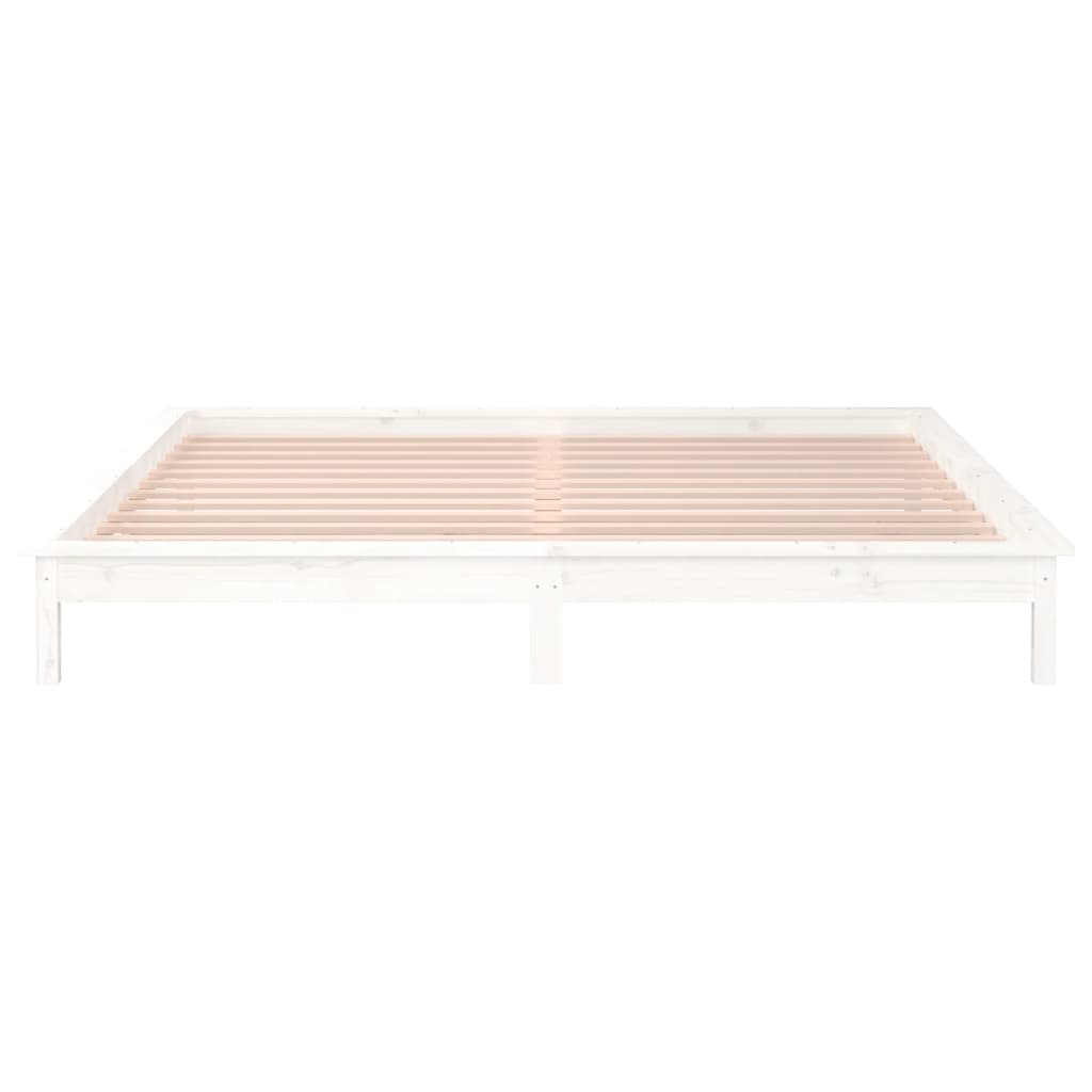 Estrutura de cama c/ LED casal 135x190 cm madeira maciça branco