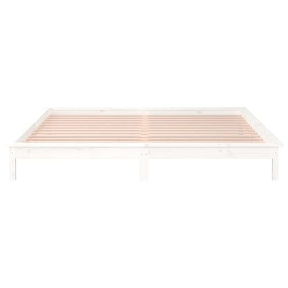 Estrutura de cama c/ LED casal 135x190 cm madeira maciça branco