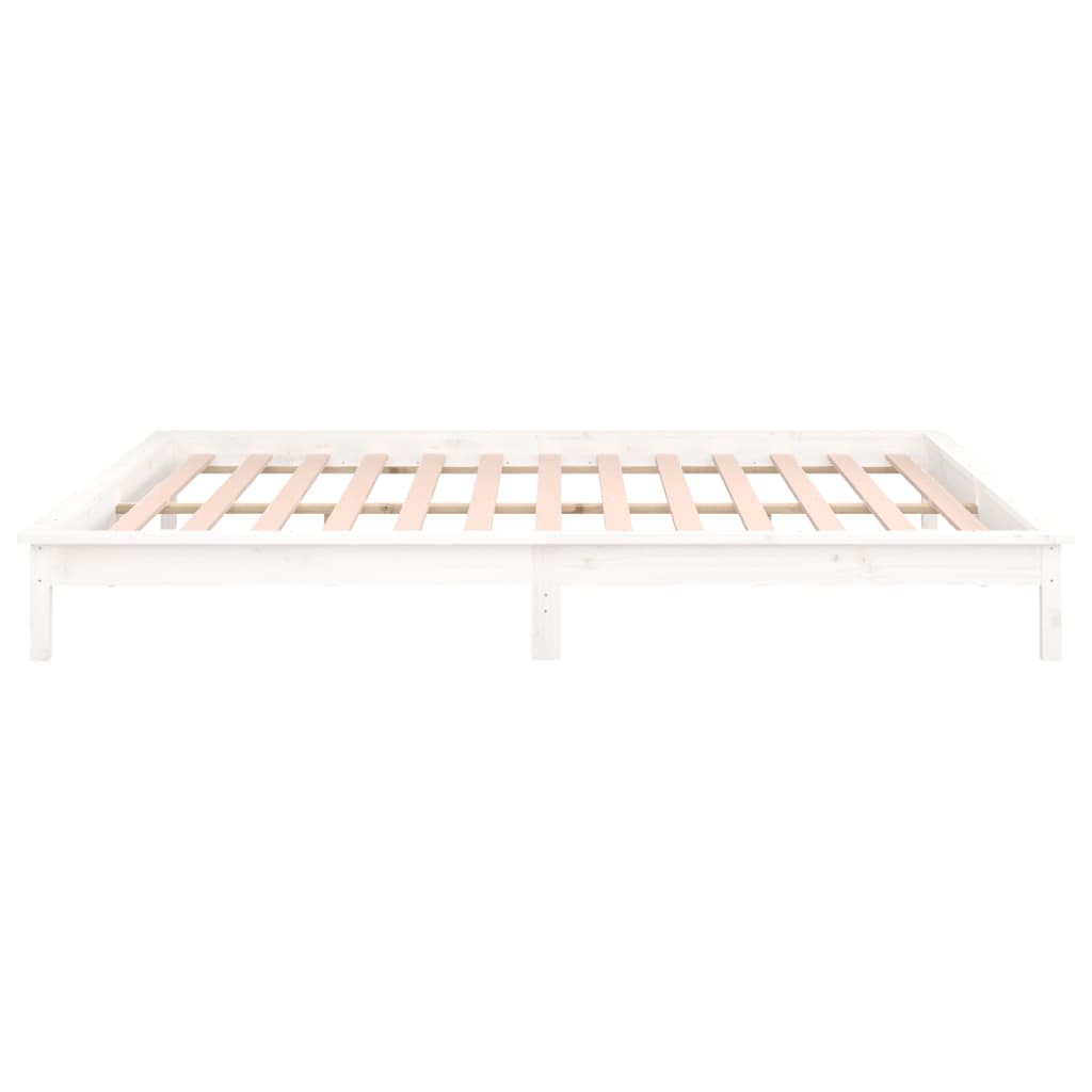 Estrutura de cama c/ LED casal 135x190 cm madeira maciça branco