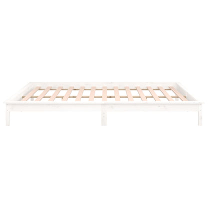 Estrutura de cama c/ LED casal 135x190 cm madeira maciça branco