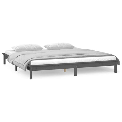 Estrutura cama c/ LED casal 135x190 cm madeira maciça cinzento