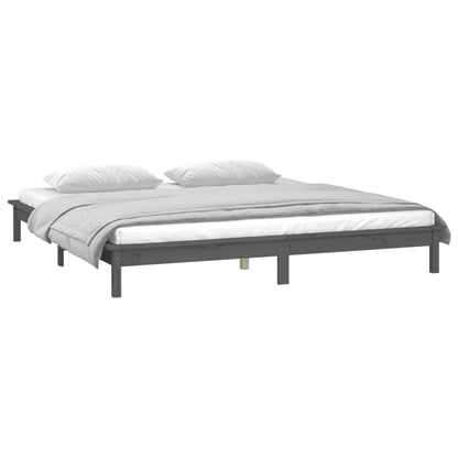 Estrutura cama c/ LED casal 135x190 cm madeira maciça cinzento