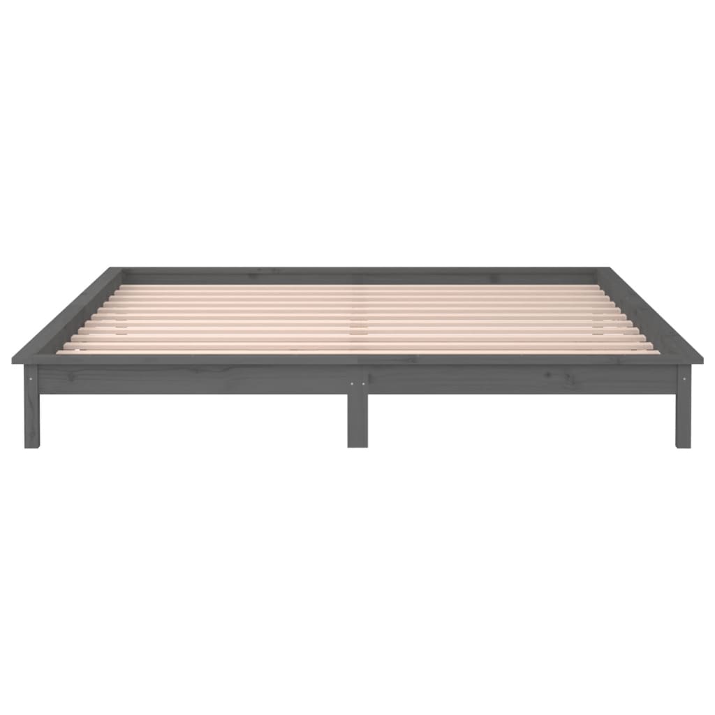 Estrutura cama c/ LED casal 135x190 cm madeira maciça cinzento