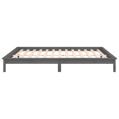 Estrutura cama c/ LED casal 135x190 cm madeira maciça cinzento