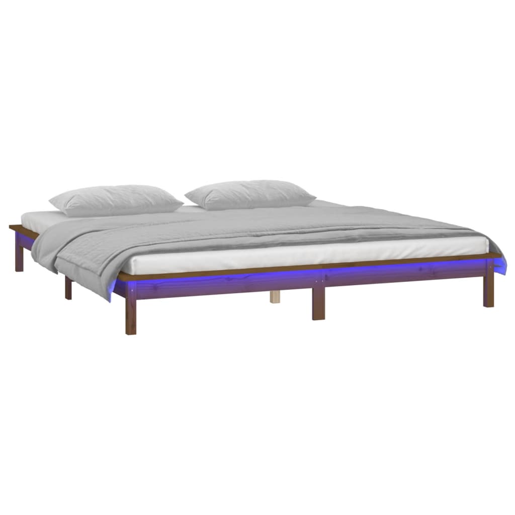 Estrutura cama casal +LEDs 135x190cm madeira castanho mel