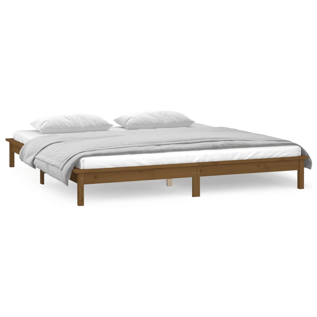 Estrutura cama casal +LEDs 135x190cm madeira castanho mel