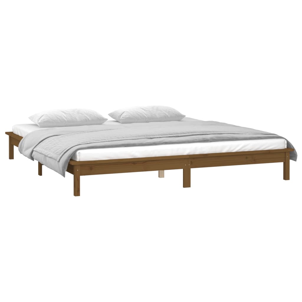 Estrutura cama casal +LEDs 135x190cm madeira castanho mel