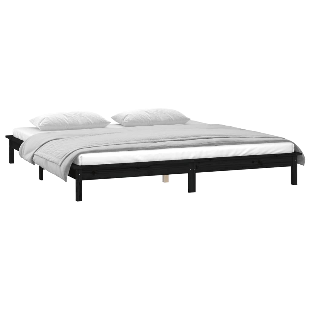 Estrutura cama casal c/ LEDs 135x190 cm madeira maciça preto