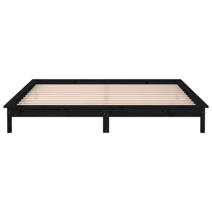 Estrutura cama casal c/ LEDs 135x190 cm madeira maciça preto