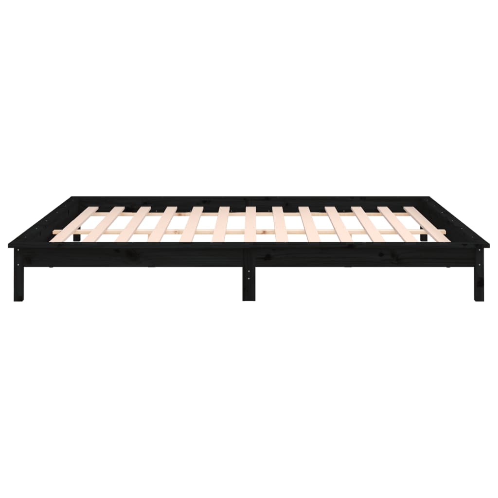 Estrutura cama casal c/ LEDs 135x190 cm madeira maciça preto