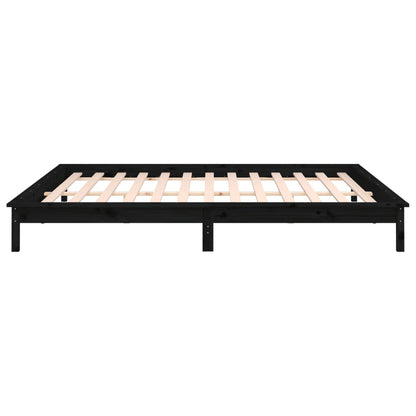 Estrutura cama casal c/ LEDs 135x190 cm madeira maciça preto