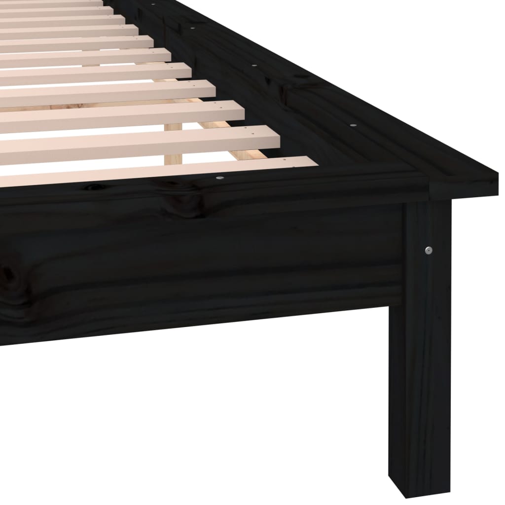 Estrutura cama casal c/ LEDs 135x190 cm madeira maciça preto