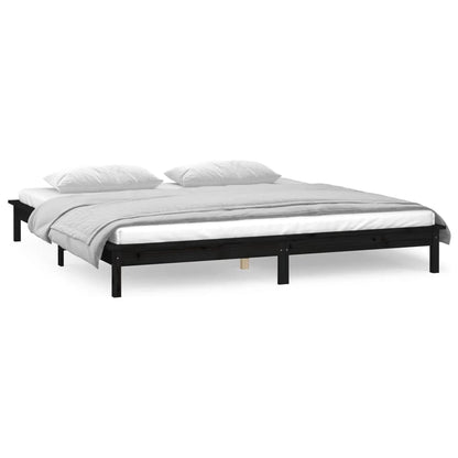 Estrutura de cama c/ LED 140x190 cm madeira maciça preto