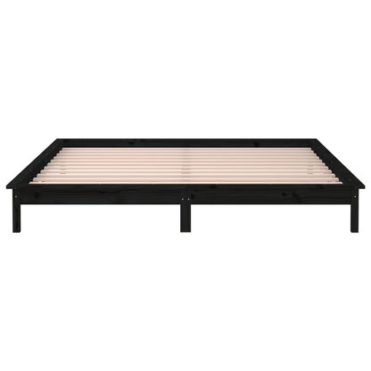 Estrutura de cama c/ LED 140x190 cm madeira maciça preto