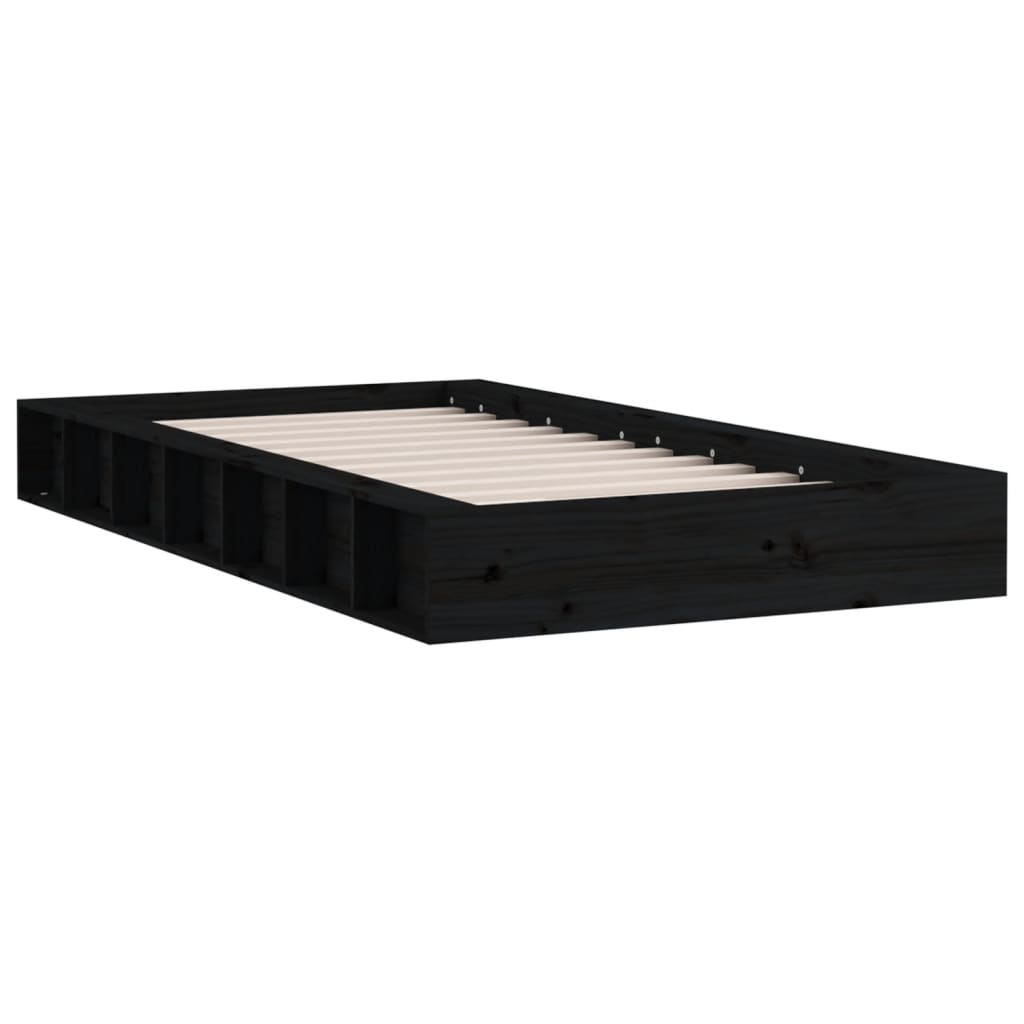 Estrutura de cama casal 135x190 cm 4FT6 madeira maciça preto