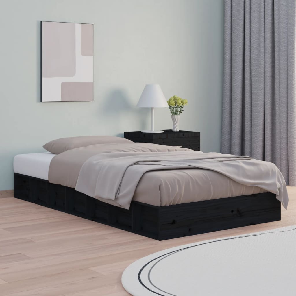 Estrutura de cama 140x190 cm madeira maciça preto