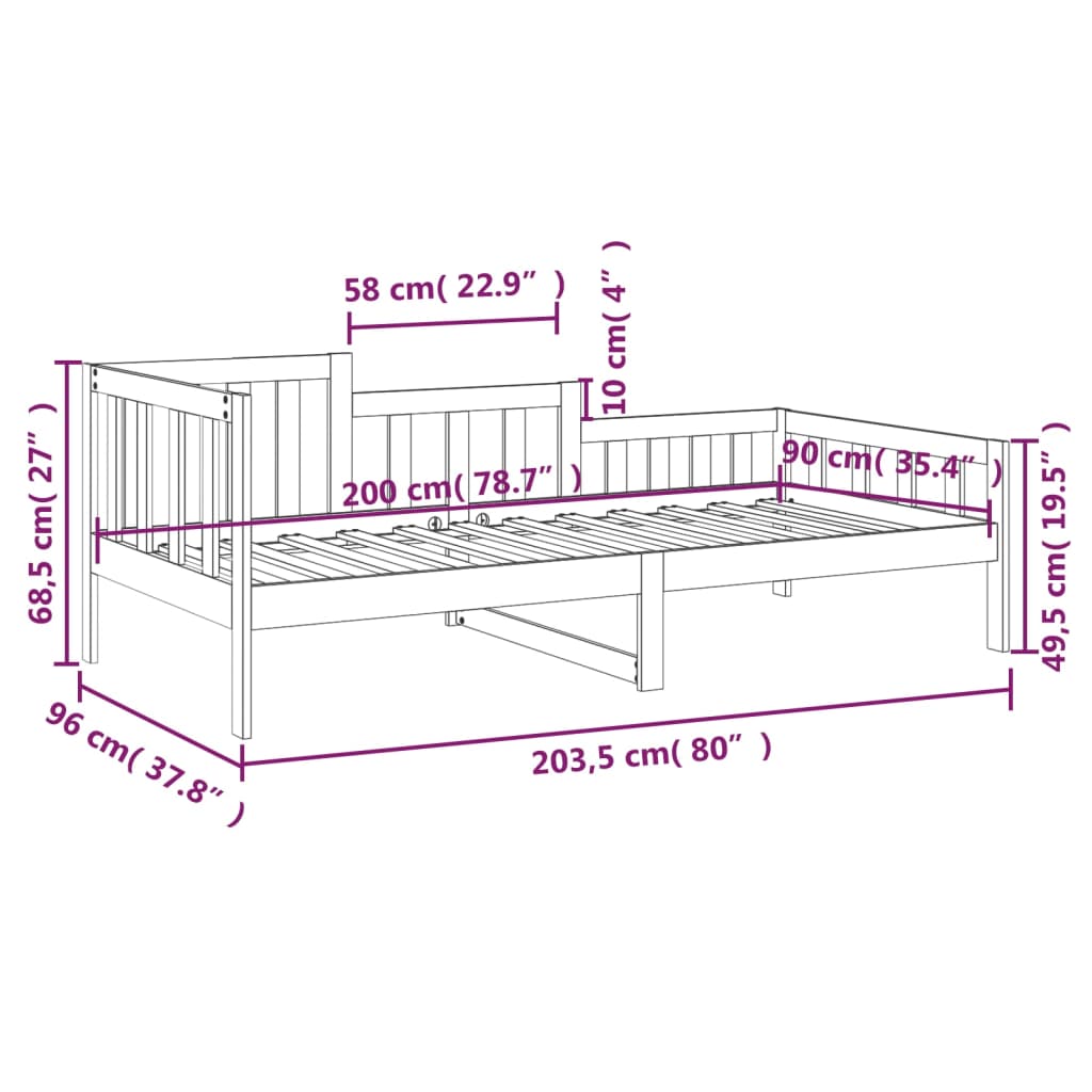 Sofá-cama 90 x 200 cm madeira de pinho maciça cinzento