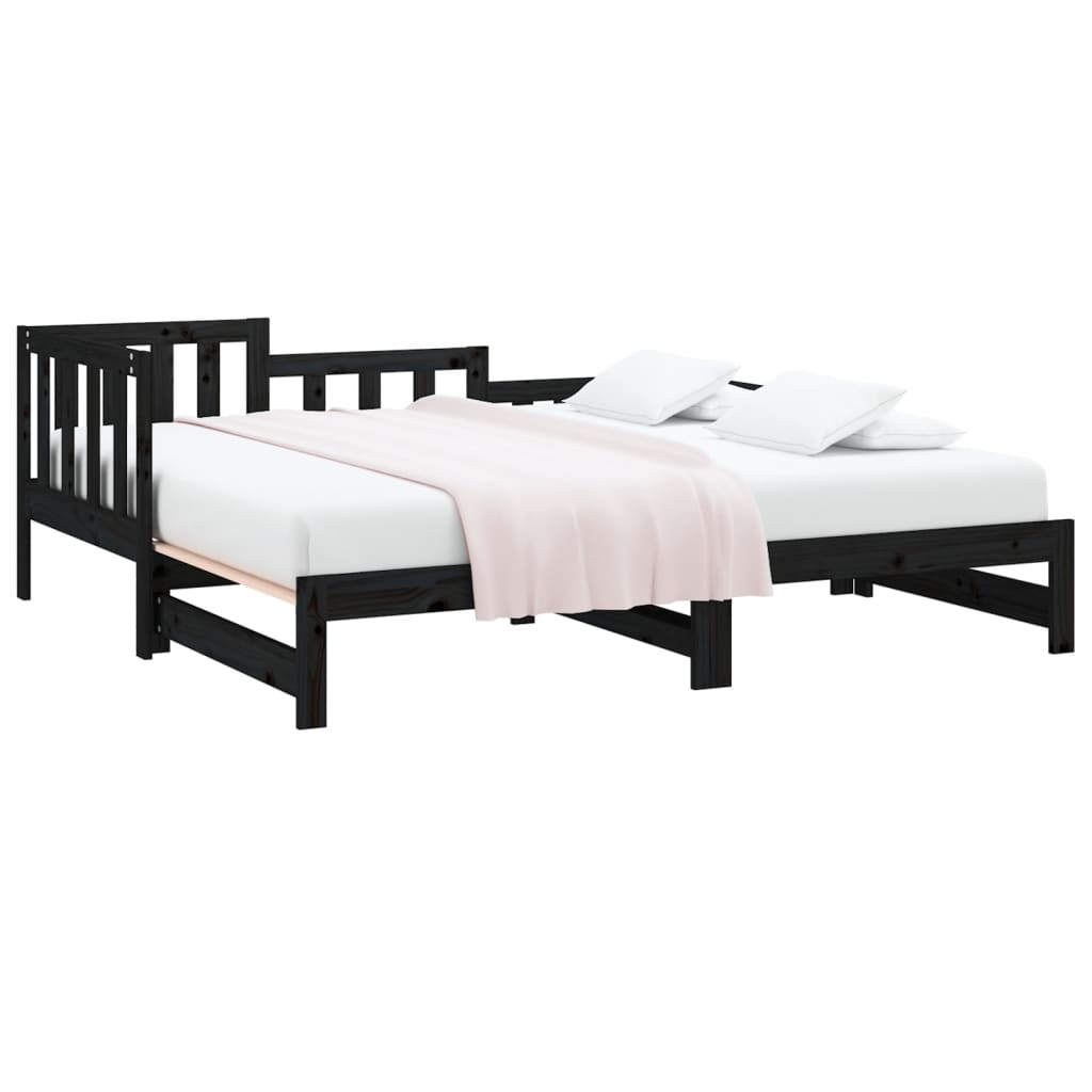 Sofá-cama de puxar 2x(80x200) cm pinho maciço preto