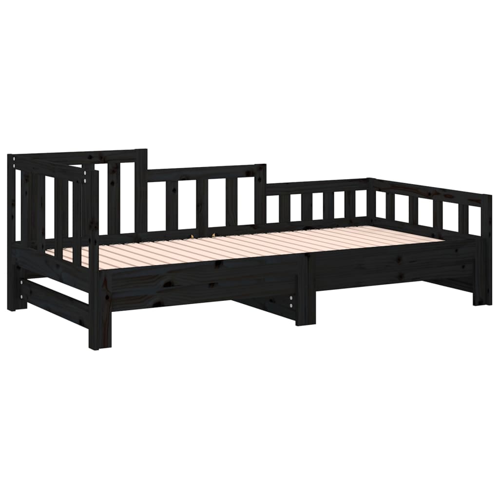 Sofá-cama de puxar 2x(80x200) cm pinho maciço preto