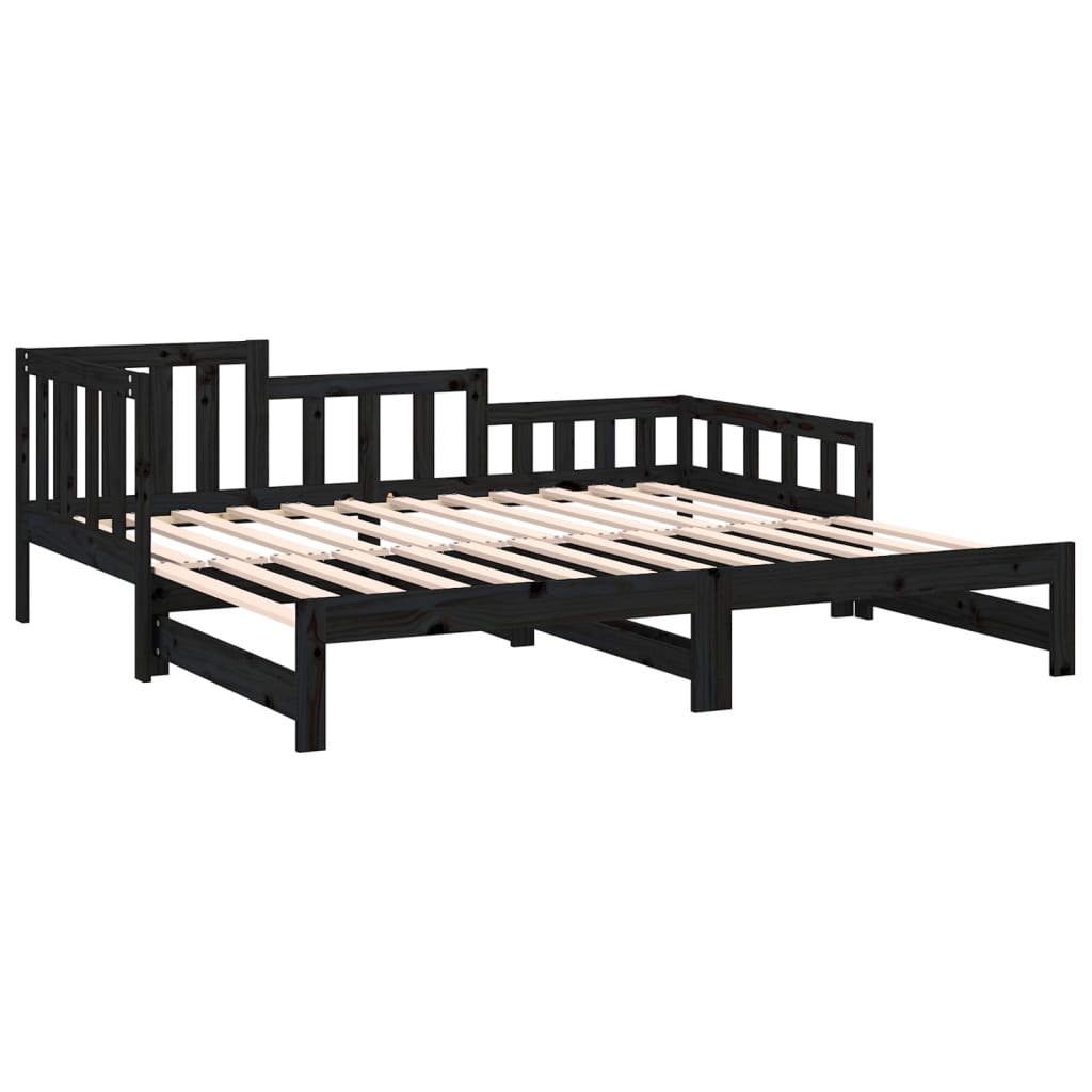 Sofá-cama de puxar 2x(90x200) cm pinho maciço preto