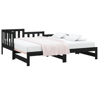 Estrutura sofá-cama de puxar 2x(90x190) cm pinho maciço preto