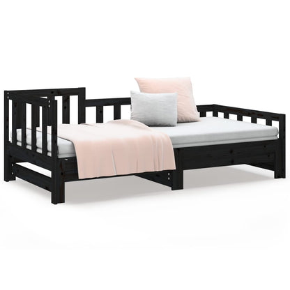 Estrutura sofá-cama de puxar 2x(90x190) cm pinho maciço preto