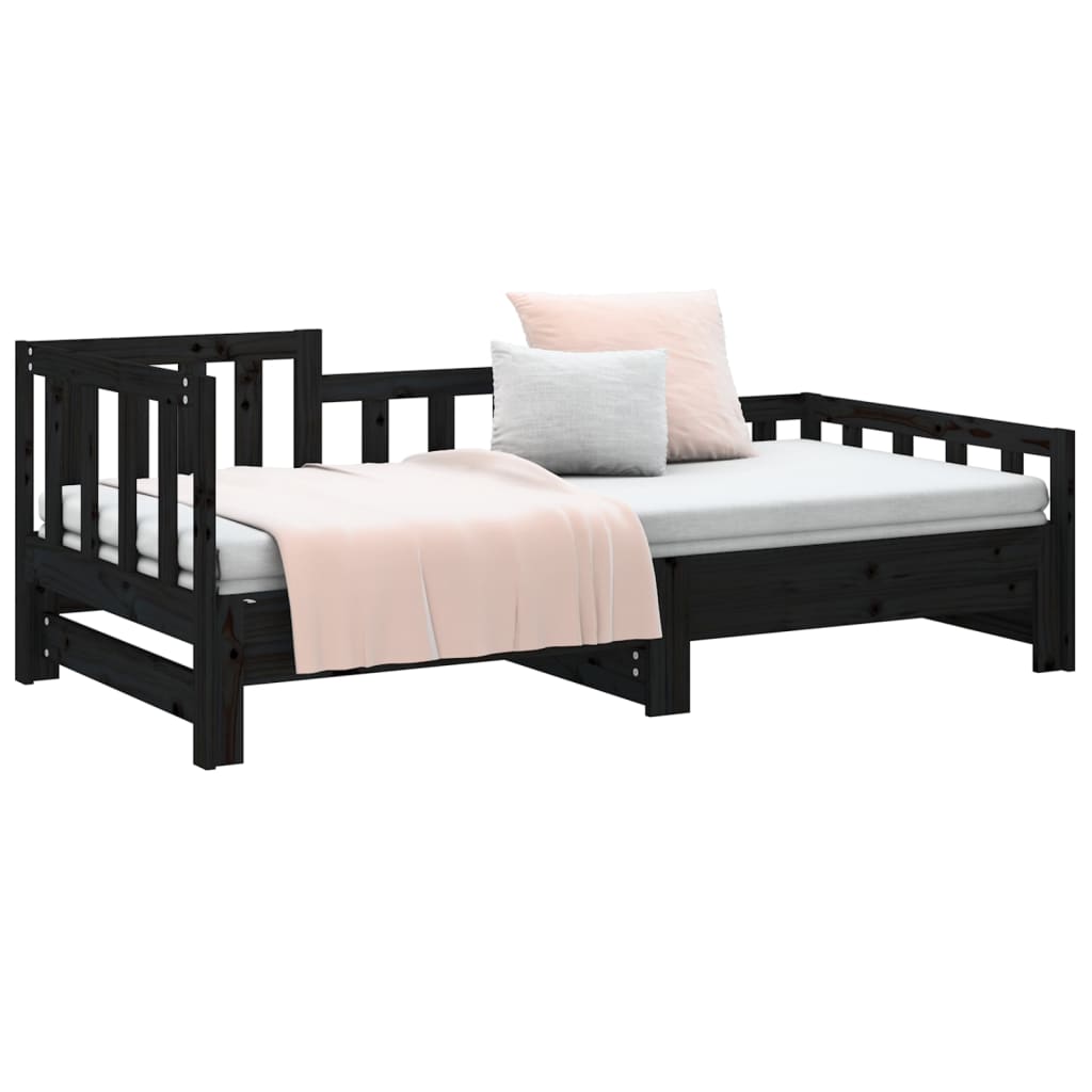 Estrutura sofá-cama de puxar 2x(90x190) cm pinho maciço preto