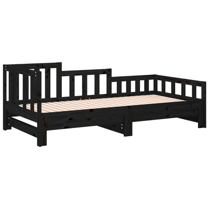 Estrutura sofá-cama de puxar 2x(90x190) cm pinho maciço preto