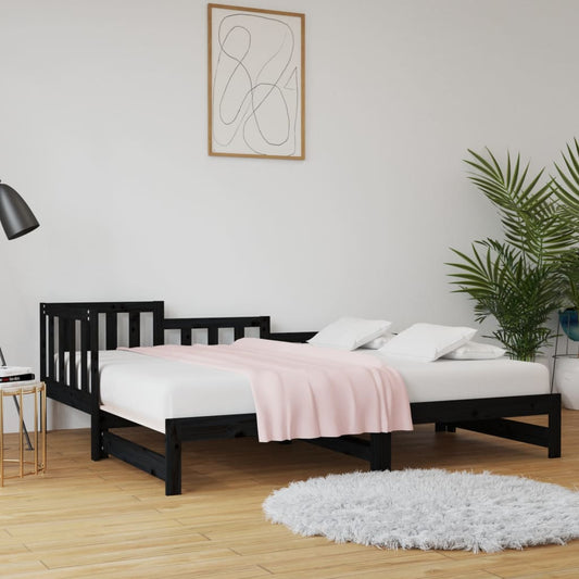 Estrutura sofá-cama de puxar 2x(90x190) cm pinho maciço preto