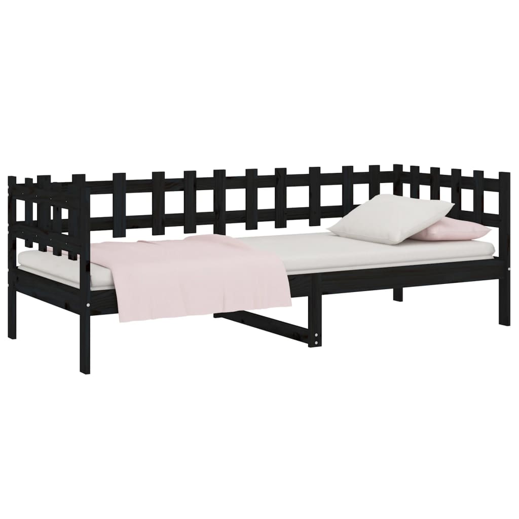 Sofá-cama 80x200 cm madeira de pinho maciça preto