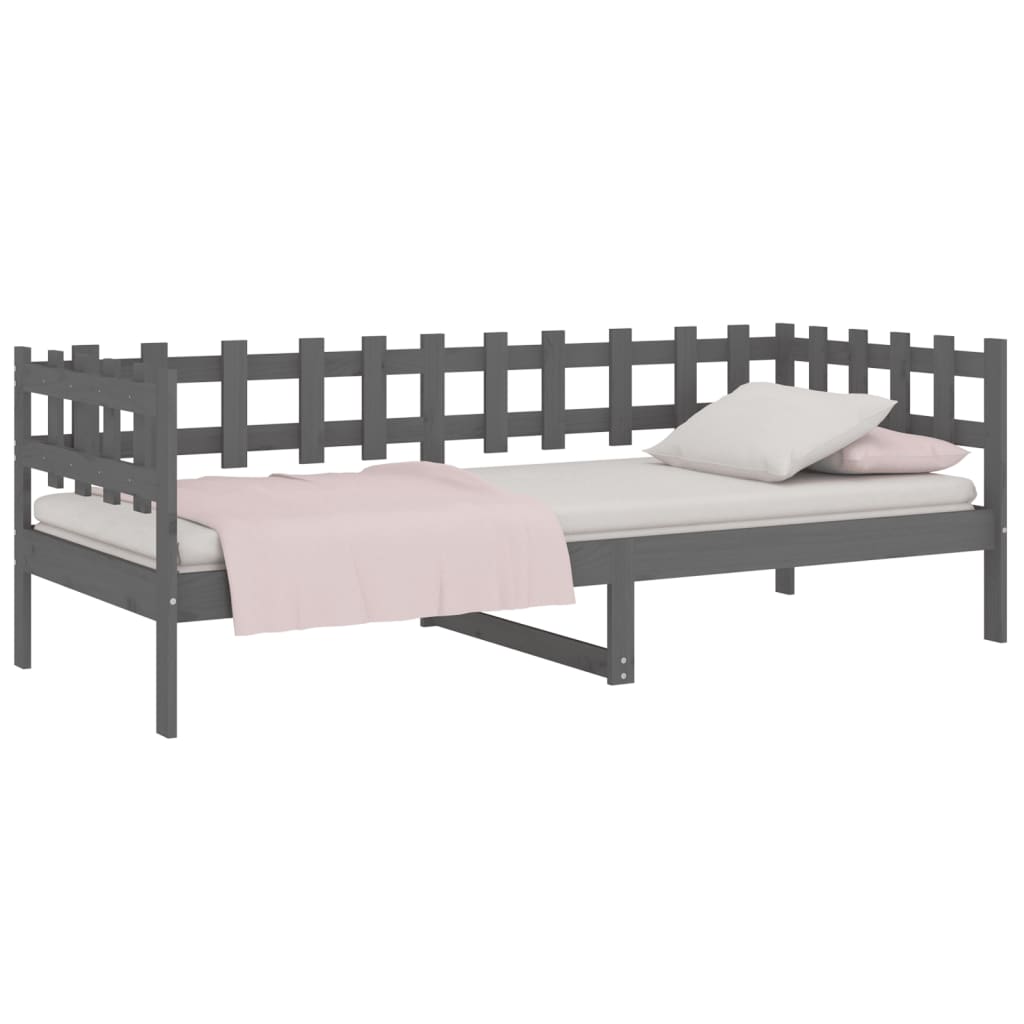 Sofá-cama 90x190 cm madeira de pinho maciça cinzento