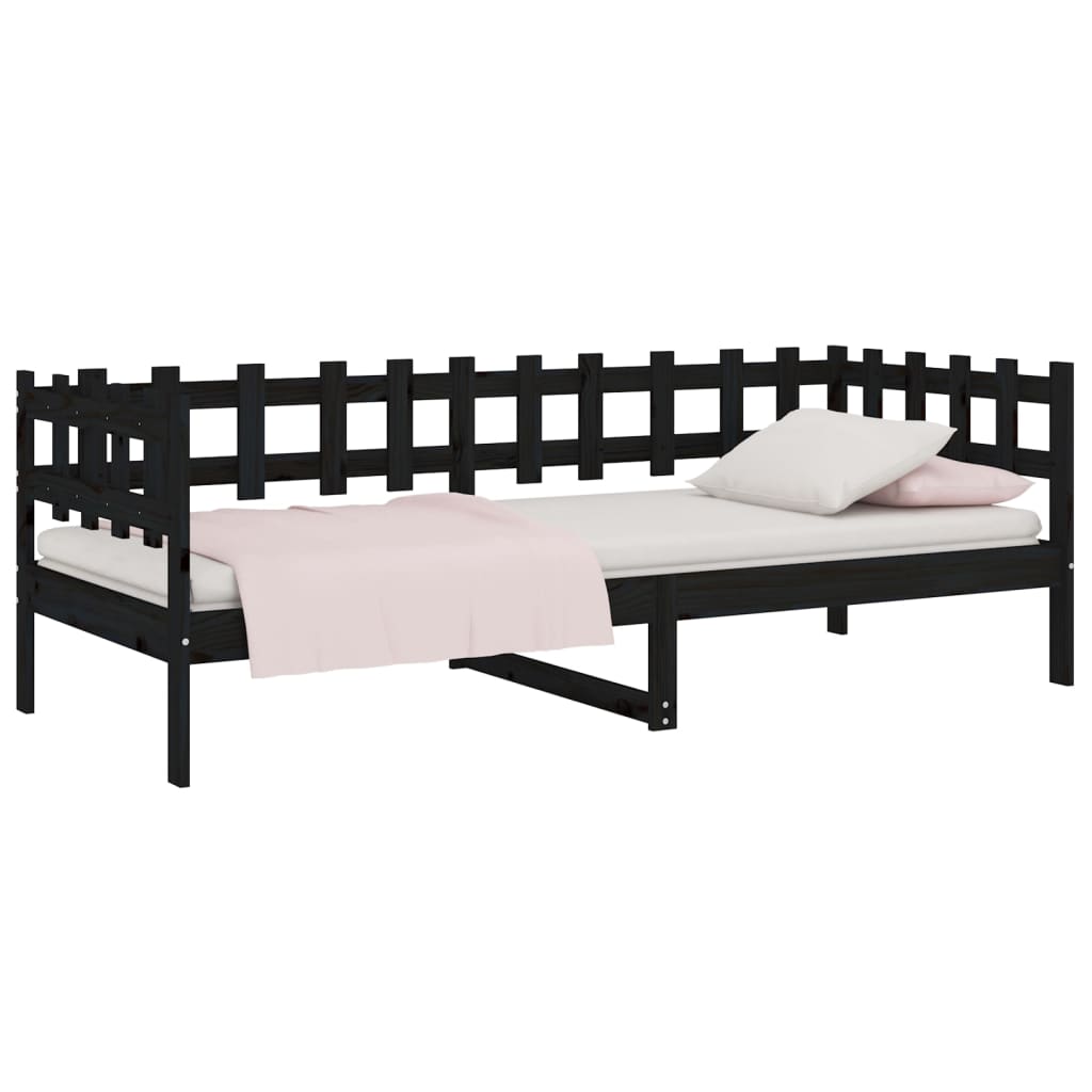 Sofá-cama 90x190 cm madeira de pinho maciça preto