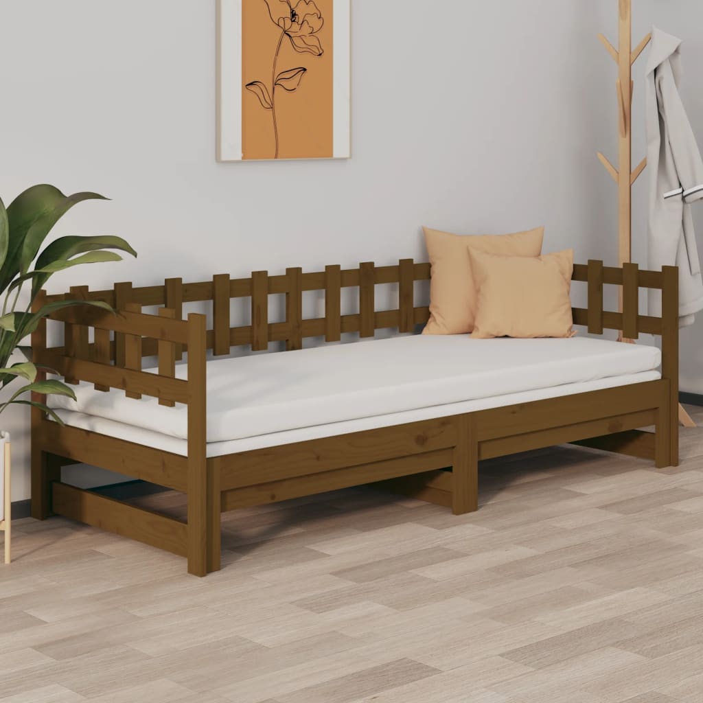 820736 vidaXL Sofá-cama puxar 2x(80x200) cm pinho maciço castanho mel