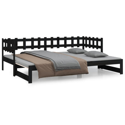 820736 vidaXL Sofá-cama de puxar 2x(80x200) cm pinho maciço preto