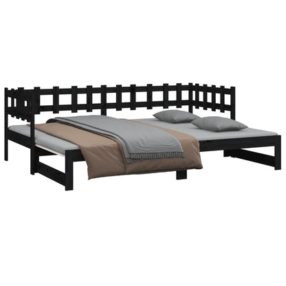 820736 vidaXL Sofá-cama de puxar 2x(80x200) cm pinho maciço preto