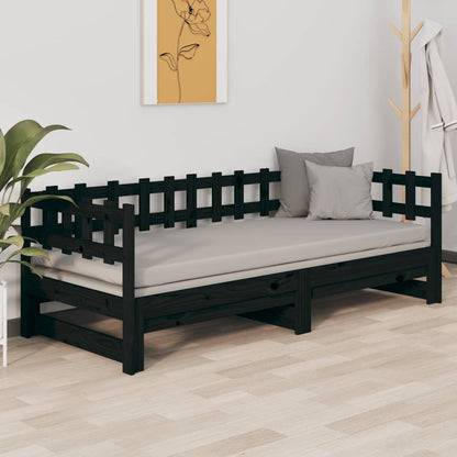 820736 vidaXL Sofá-cama de puxar 2x(80x200) cm pinho maciço preto