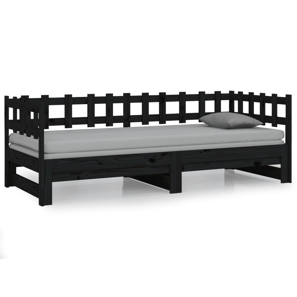 820736 vidaXL Sofá-cama de puxar 2x(80x200) cm pinho maciço preto