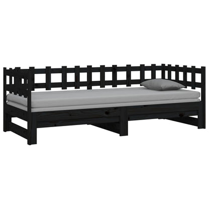 820736 vidaXL Sofá-cama de puxar 2x(80x200) cm pinho maciço preto