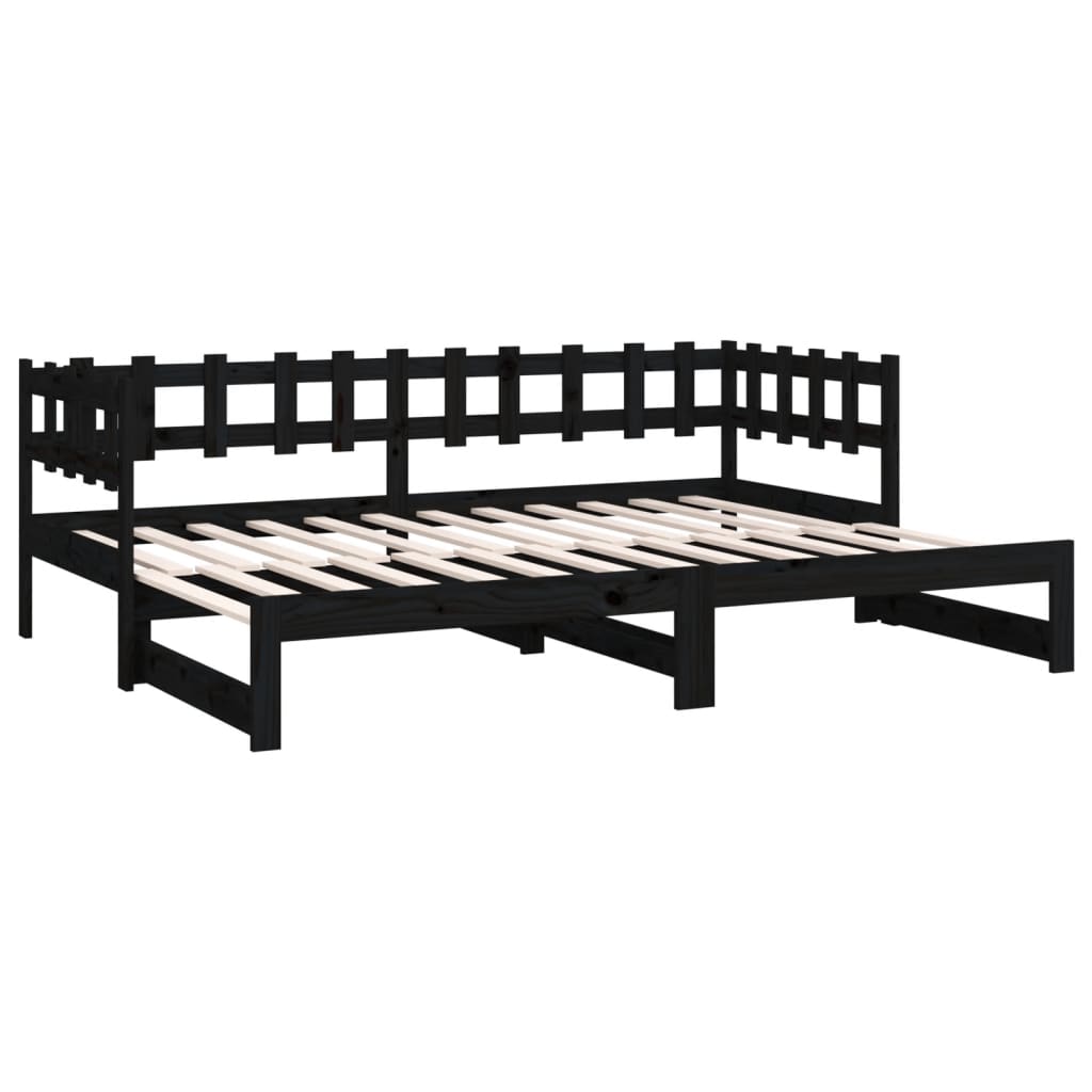 820736 vidaXL Sofá-cama de puxar 2x(80x200) cm pinho maciço preto