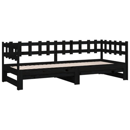 820736 vidaXL Sofá-cama de puxar 2x(80x200) cm pinho maciço preto